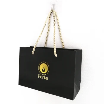 

2020 Custom Black paper bag Gold/Silver foiled logo shopping gift bag for jewelry packaging