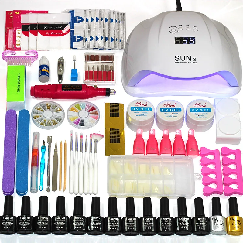 

Manicure Set Choose 12 Colors Gel Polish Base Top Coat Nail Kits Extension UV Gel Nail Dryer Electric Manicure Handle Kit