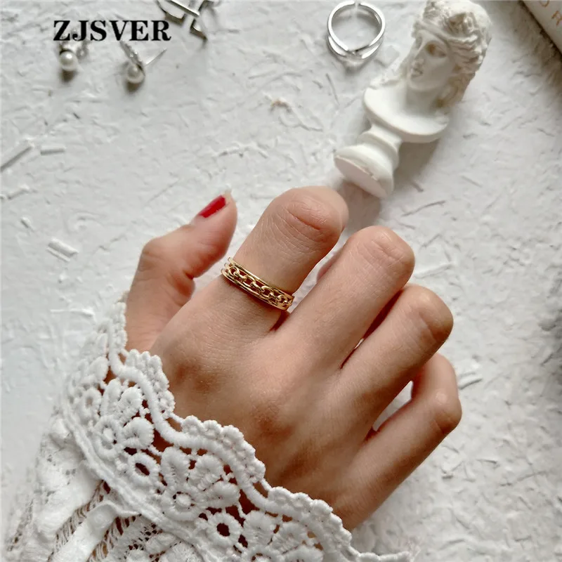 

ZJSVER 925 Sterling Silver Rings Golden Korean Simple Retro Chain Adjustable Women Ring For Party Gift Wholesale Jewelry