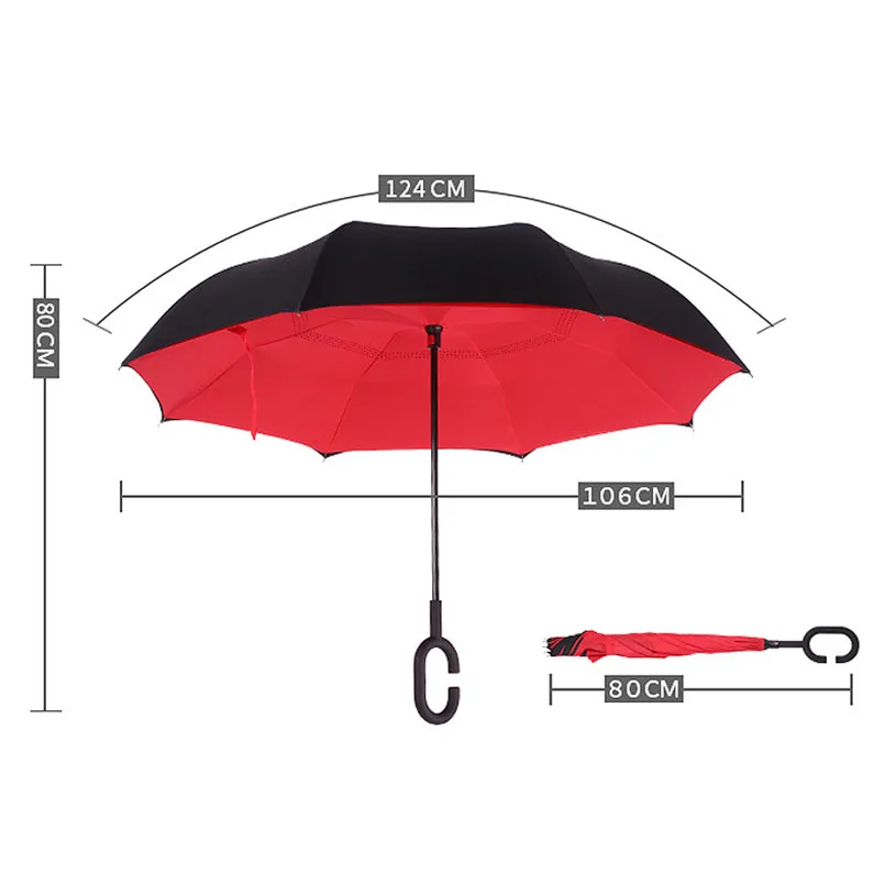 Один размер полностью автоматический обратный зонтик ветрозащитный перевернутый зонтик для автомобиля двойной слой Hands Free перевернутый зонтик