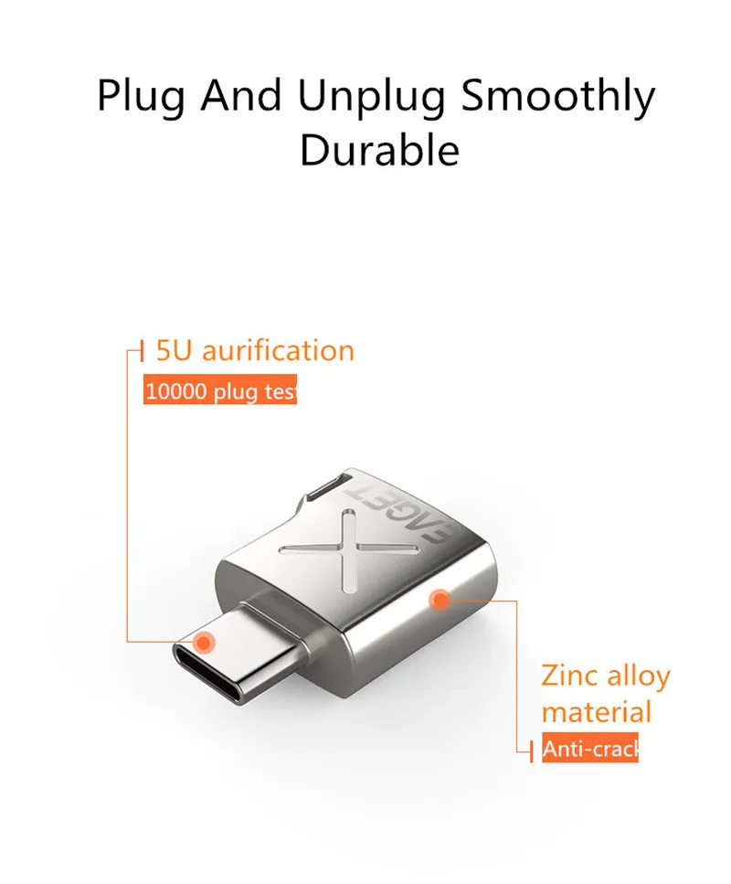 Eaget EZ03-T OTG type-C адаптер type-C к USB 3,0 кабель адаптер конвертер для samsung S8 huawei Mate9 телефон к Usb адаптер