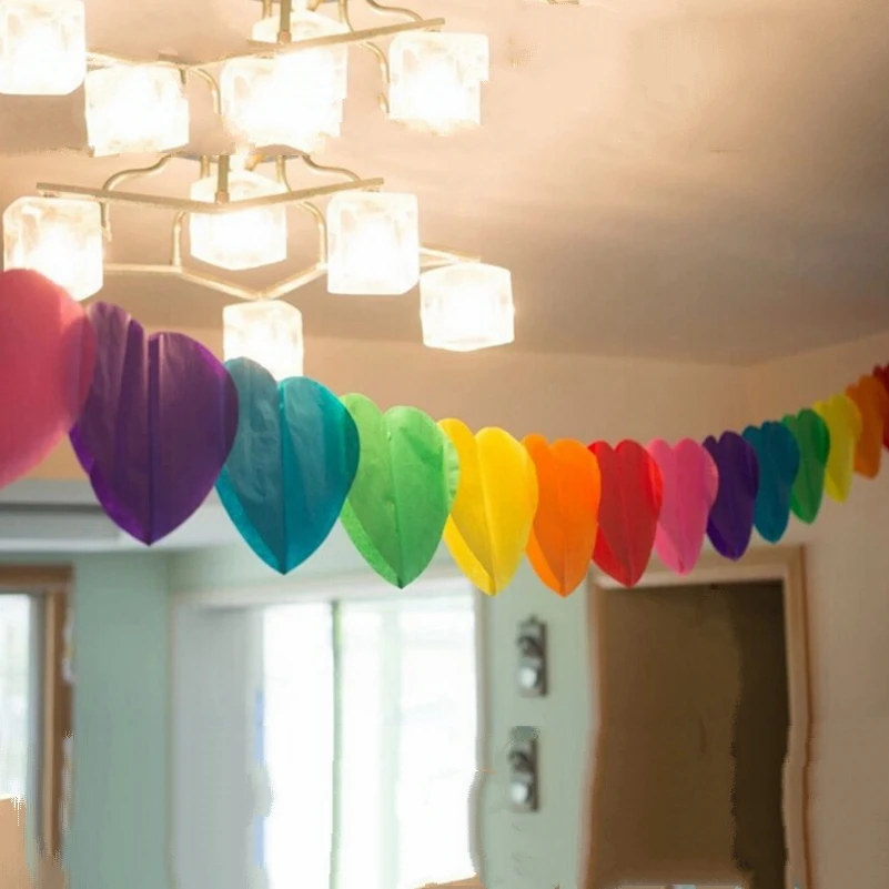 3m Rainbow Heart-Shaperd Party Garland Love Tissue Paper Garland Flower Garland Wedding Party Showers Event Decoration