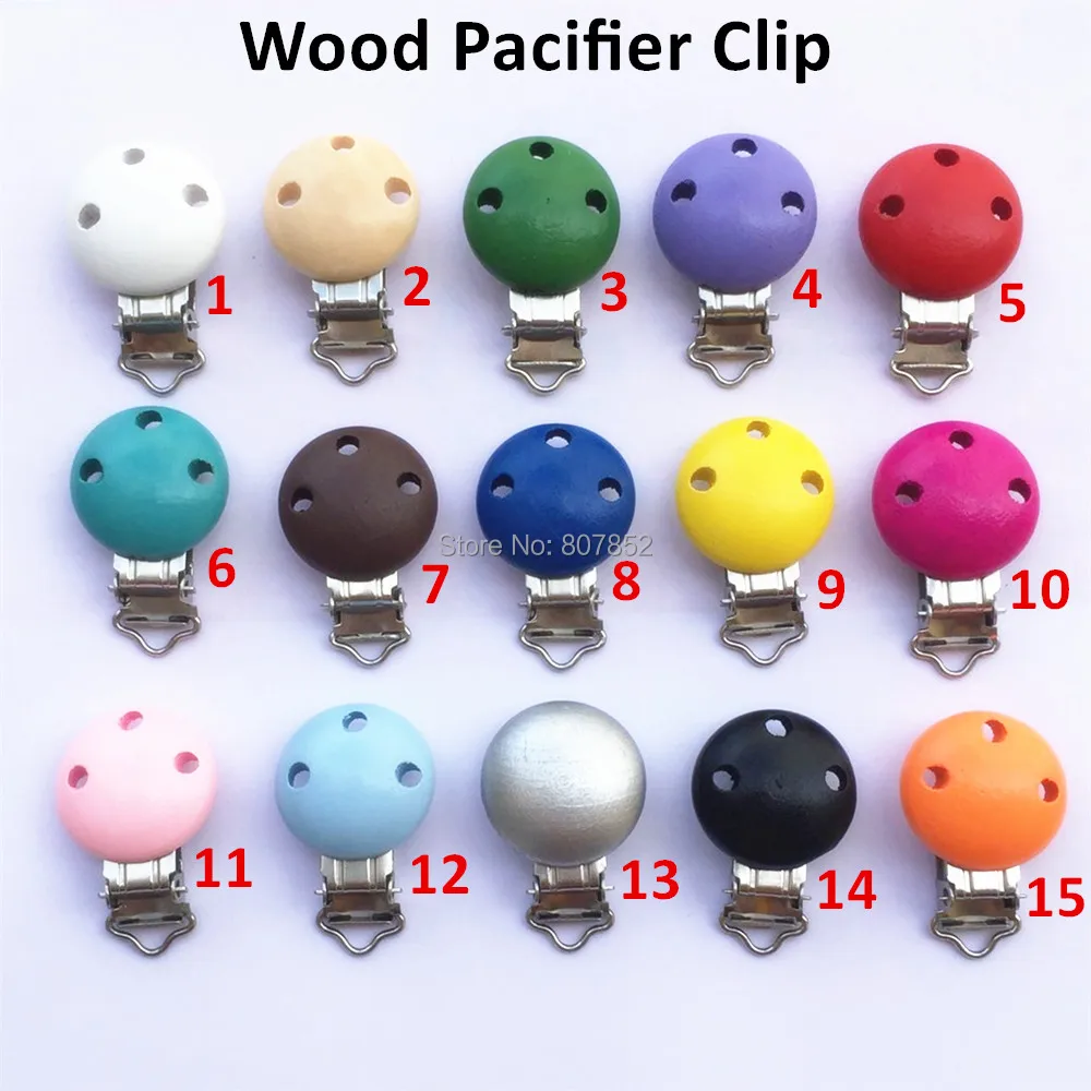

50PCS Round Nature Wooden Baby Infant Pacifier Holder Soother Dummy Clips with Metal Holders DIY Teething Chain