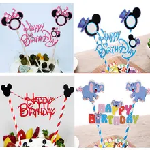 1set para Feliz cumpleaños Mickey Mouse dibujos animados de Topper de la torta de bandera de papel sorbetes baby shower cumpleaños decoración de fiesta para pasteles y tartas