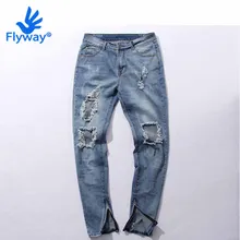 Джинсы Бедствия Отверстие Брюки Хип-Хоп Swag Kanye West Jogger Молния Мужской Homme Hombre Uomo