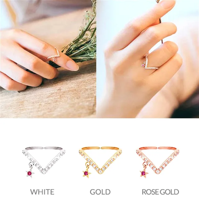 Simple Star V Style Open Rings For Women Bijoux Fashion Jewelry  Gold-color  Cute Gift