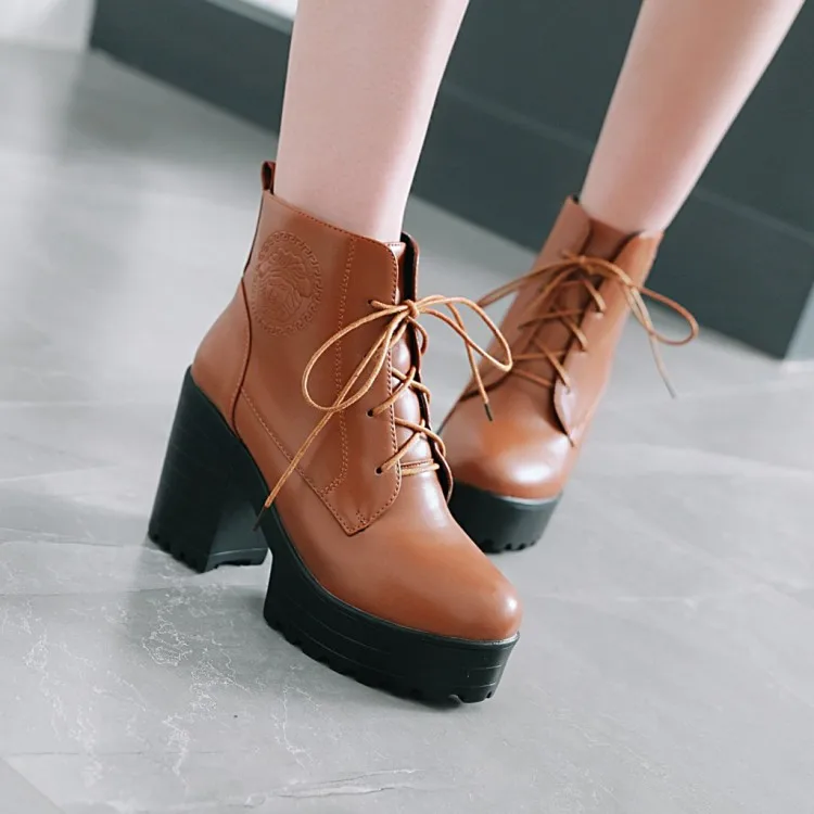 

Big Size 11 12 13 Ma'am Coarse heel Short boots Pure color Frenulum boot barrel High heel boots