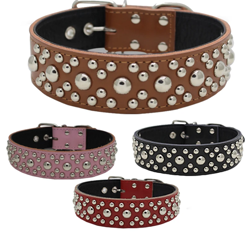 High Quality Genuine Leather Dog Collars Bling Rhinestone Brown Leather ...