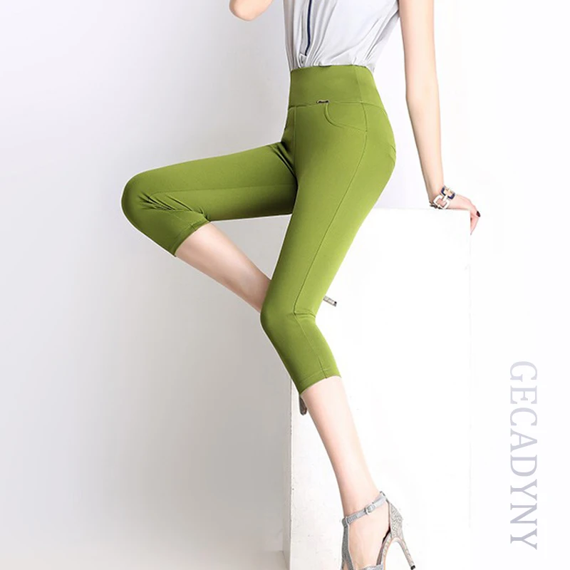 

6 Colors S-6XL Ladies Stretch Capris Pants 2019 Summer New Women Casual OL Skinny Cropped Pants Plus Size Elastic Pants Capris