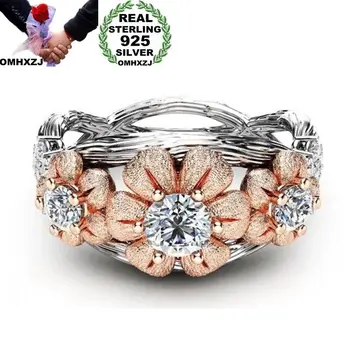 

OMHXZJ Wholesale European Fashion Woman Girl Party Wedding Gift Flower AAA Zircon 925 Sterling Silver 18KT Rose Gold Ring RR413