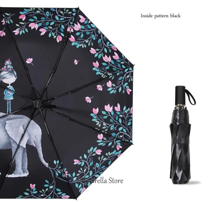 Книги по искусству Дизайн слон Для мужчин раза зонтик дождь Для женщин зонтик от солнца зонтиками взрослые дети путешествия зонтик Parapluie - Цвет: inside black