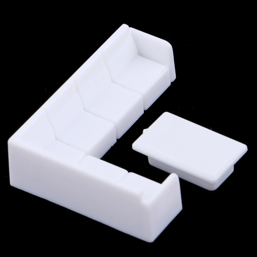  Dollhouse Miniature Furniture Plastic White Tea Table Sofa Set DIY Living Room Decor 1/75