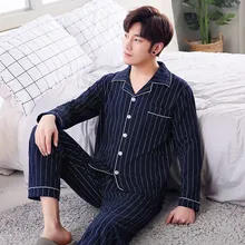 Для Мужчин's Хлопковые пижамы ножные браслеты с корейской популярной Для мужчин пижамы Удобная Пижама Для мужчин плюс Размеры мягкие пижамы Ночная рубашка на осень и весну, комплект из L-5XL