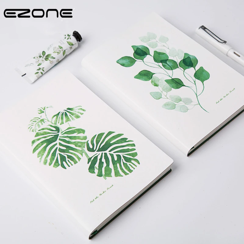 

EZONE Frond Leaf A5 Notebook Thread-bound Edition PU Cover Daily Agendas Note Book Travel Journal Diary White Note Pad Students