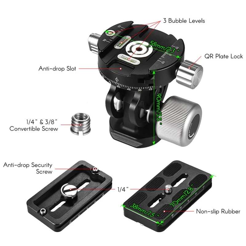 Tripod Head Panoramic Bird Watching Photography Head with Quick Release Plate for Sirui L10 Rrs Mh-02