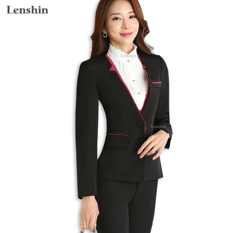 Lenshin 2 枚セット正式なパンツスーツ秋の女性作業着用コントラスト色女性のオフィスレディ制服スタイルビジネス Formal Pant Suit Pant Suitspant Suits Formal Aliexpress
