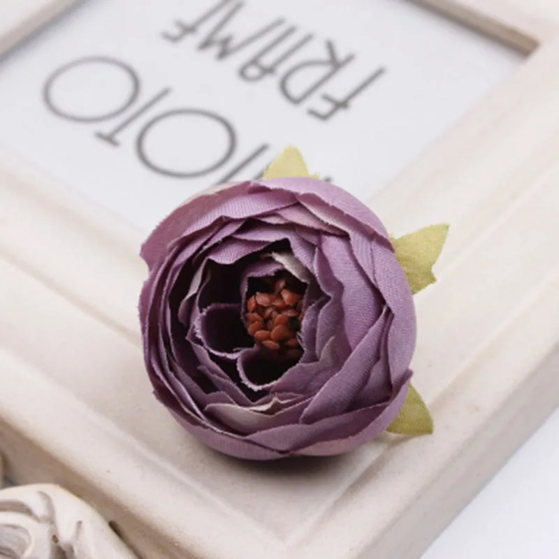 10pcs/lot 5cm Mini Rose Peony Head Silk Artificial Flower For Wedding Home Decoration DIY Wreath Scrapbook Gift Box Craft Flower 