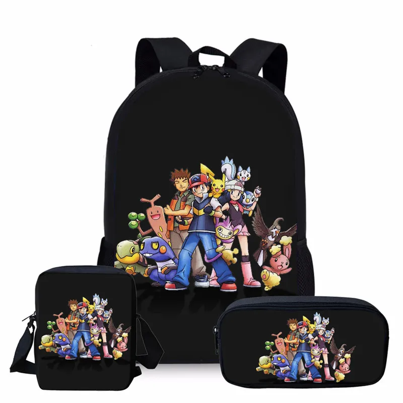 Тикн 3 шт. школьная сумка набор мультфильм Аниме Покемон дети рюкзак для девочек мальчиков ортопедические детские путешествия рюкзак Пикачу Bookbags - Цвет: Z3593C-E-K
