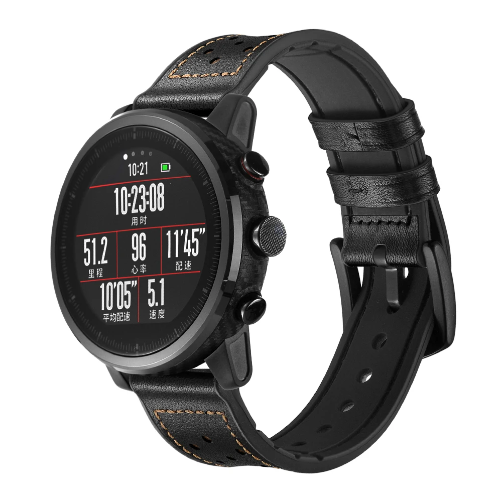 Кожаный ремешок для Xiaomi Huami Amazfit темп Stratos Смарт часы браслет для Xiaomi Amazfit ремешок из натуральной кожи ремень 22 мм