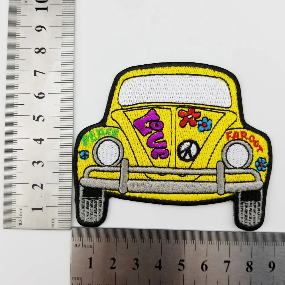 Мультфильм желтый автомобиль Вышитые нашивки для одежды DIY Горячая байкерское украшение