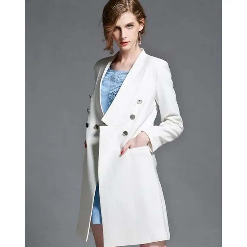 New arrival women career long blazer white female button Women trench