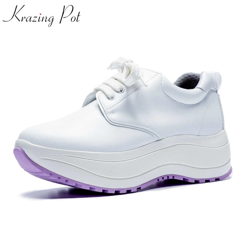 Krazing Pot cow leather med heels platform vulcanized shoes fashion design women solid color gladiator movie star sneakers L18 Krazing Pot cow leather med heels platform vulcanized shoes fashion design women solid color gladiator movie star sneakers L18