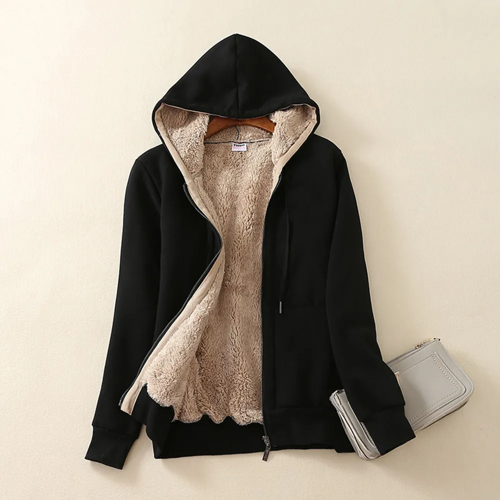 

korean women hoodie Sweatshir 2019 Women's Casual Winter Warm Sherpa Lined Zip Up Hooded Sweatshirt Jacket Coat moletom feminino