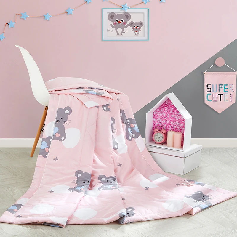 

Cartoon Grey Mouse Pink Quilting Summer Comforter Quilt Stitching Modal Fabric Polyester Filler Twin Queen Air-Condition