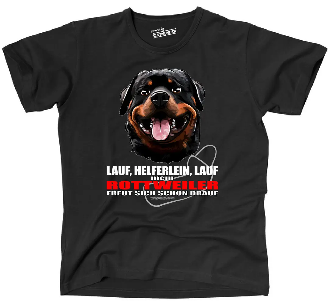 Print Round Neck Man TWILDA T Shirt Hunde Lauf Helferlein ROTTWEILER