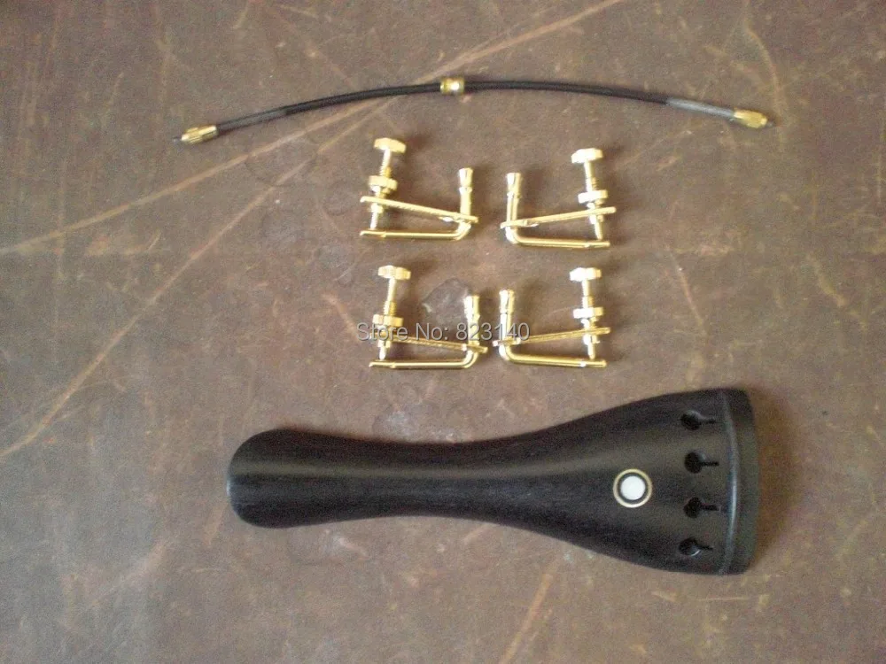 

1 PC EBONY Tail piece & & Tail gut & 4 PCs Gold color String Adjuster
