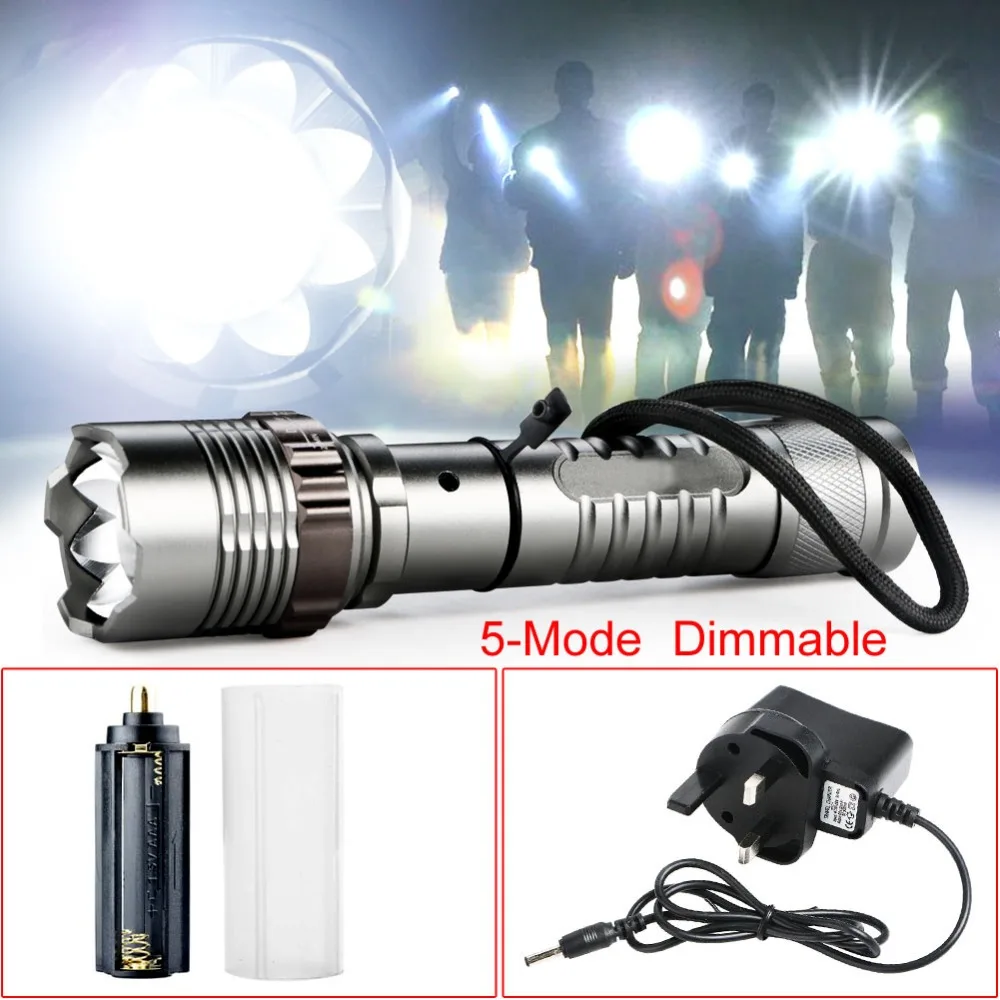 3000LM T6 LED Flashlight Torch Zoomable Tactical 5 Mode Camping Hiking