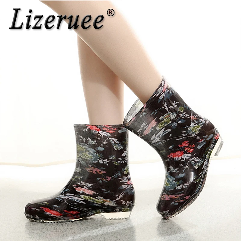 

Lizeruee Women PVC Rain Boots For Girls Lady Student Waterproof Boots Winter Mid-Calf Rainboots CS291