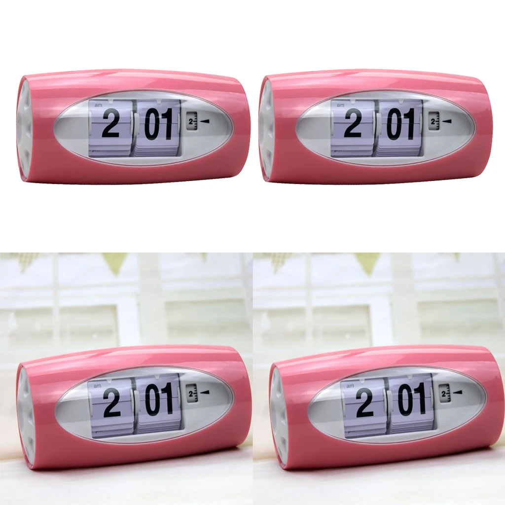 2x Modern Style Auto Flip Desk Clock Vintage Table Alarm Clock Modern Office Home Decor Table Clock