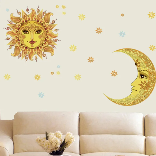 Large Unique Sun Moon Star Flower Vinyl Wall Sticker Home Decor