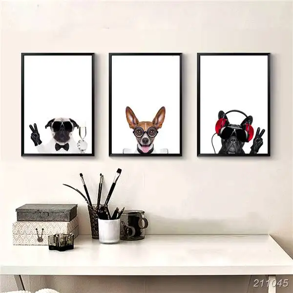 

Triptych Canvas Art Pet Dogs Prints Nursery Baby Bedroom Animated Wall Pictures Painting Home Decor Kids Living Room No Frame