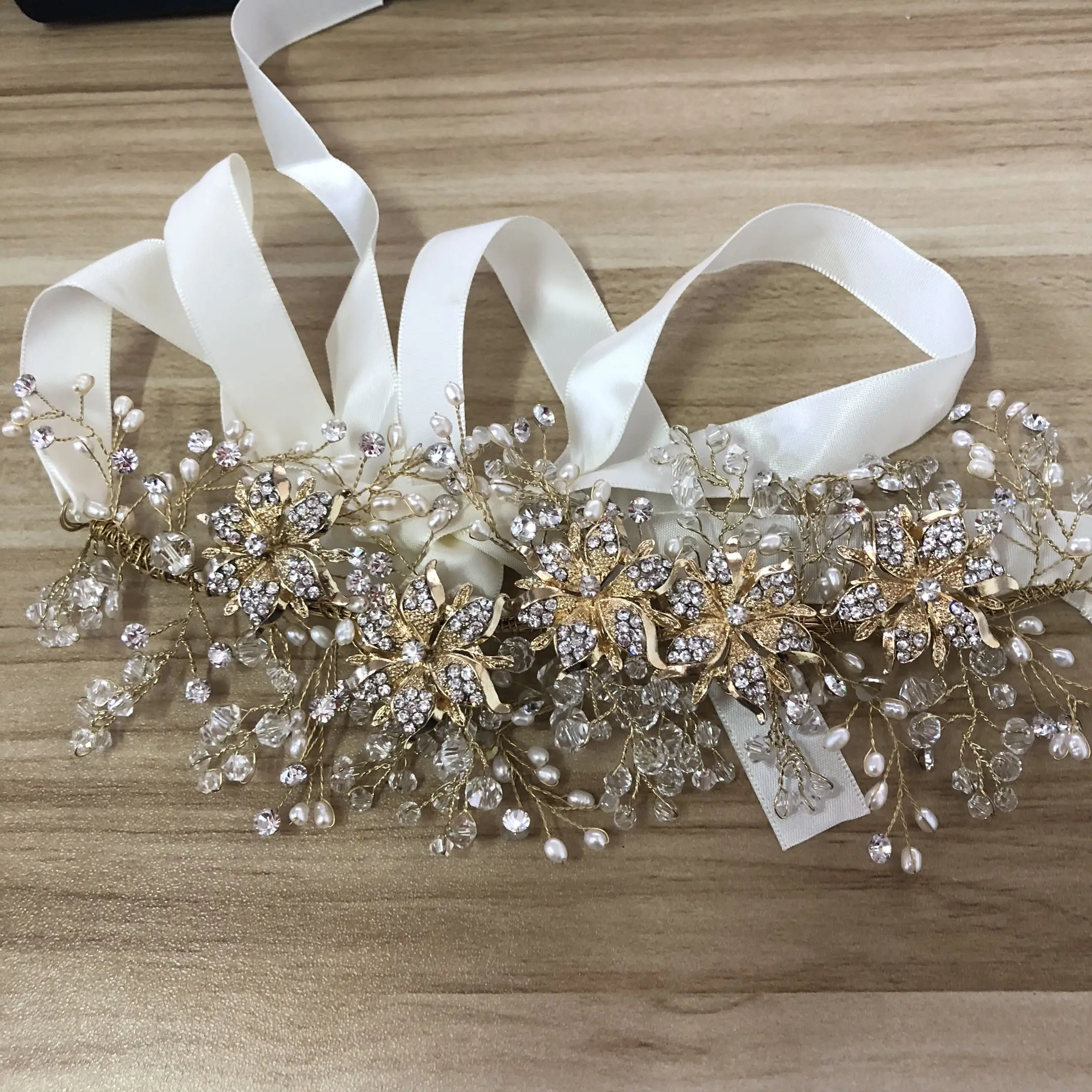 

shiny imitation pearls flower Austrian crystal Tiara Rhinestone Crown hair accessories bridal wedding elegant vintage Jewelry