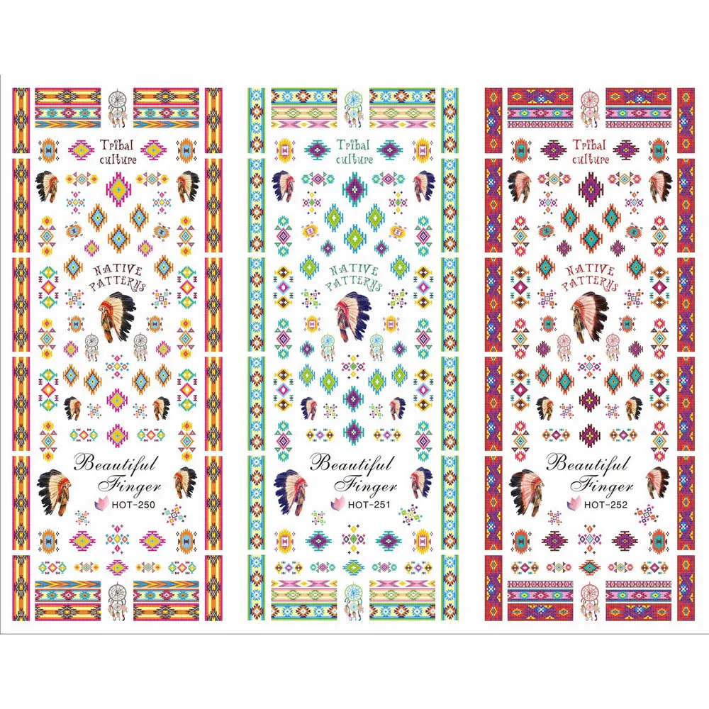 

3 PACKS / LOT FLOWER INDIAN HEADDRESS LACE NAIL TATTOOS STICKER WATER DECAL NAIL ART HOT250-252