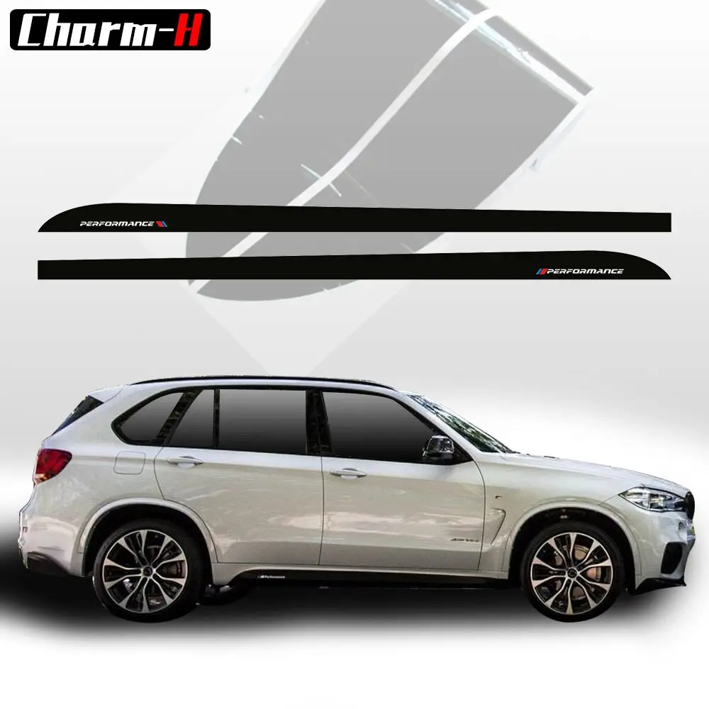 2 قطع الجانب تنورة عتبة الشارات ملصقات ل BMW X5 F15 F85 2014-2018 سباق شريط M الأداء ملصقا 5D ألياف الكربون