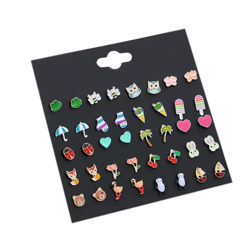 20 пар/компл. милые насекомых серьги-гвоздики с животными комплект для Для женщин Jewelry Женская мода сплав, эмаль маленькие серьги смешанные Девушки Подарки