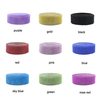 

10 Yards 4 cm Width DIY Rhinestone Mesh Crystal Colorful Diamond Mesh Wrap Home Table Birthday Bridal Wedding Party Decoration