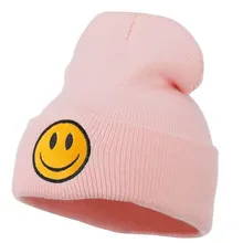 Вязаные зимние шапки-бини со смайликом для женщин, розовые и черные шапки, теплые шляпы сомбреро Gorros Hombre