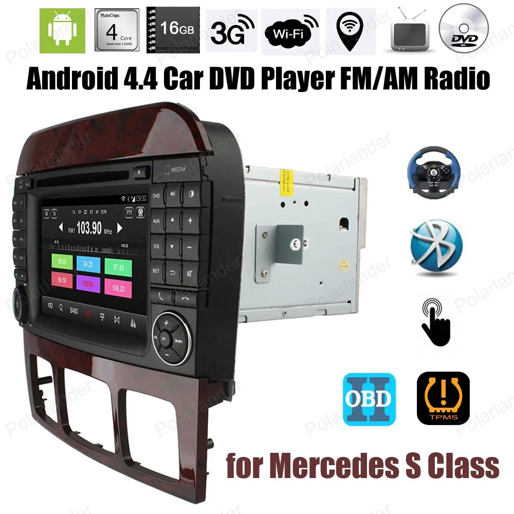 Top Android4.4 Car DVD Quad Core touch screen radio For M/ercedes S Class Support BT 3G WiFi Mirror Link DTV DAB TPMS OBDII GPS 0