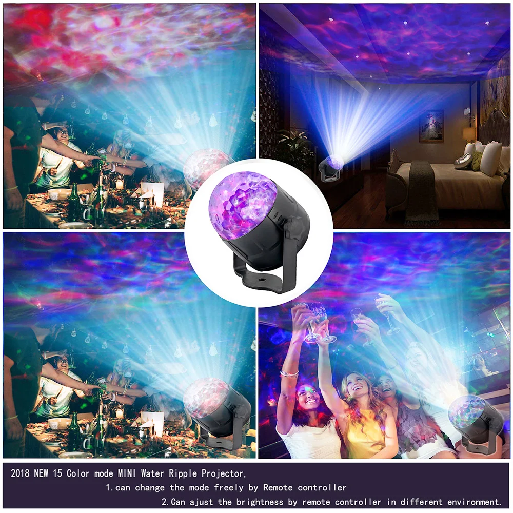 Волшебный шарик для дискотеки праздничное освещение 15 цветов светодиодный водяной волны лампа-проектор стробоскопы с пультом дистанционного управления сценический Бар Свадьба