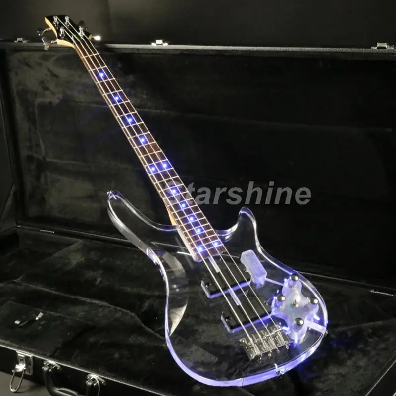 4 Strings LED Light Electric Bass X1 2 Blule Color Acrylic Body Crystal