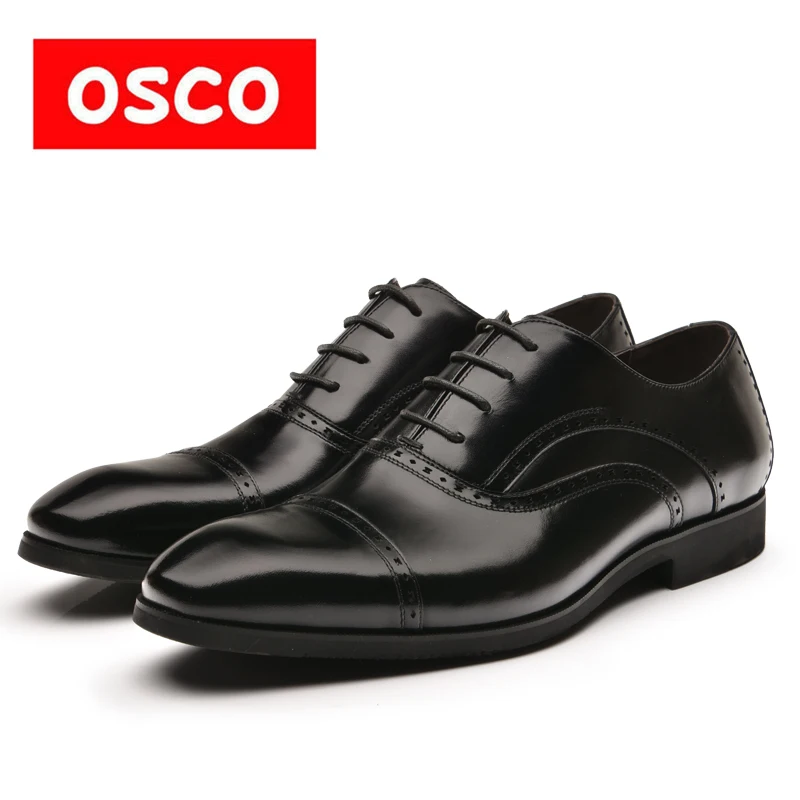 OSCO Brock/деловая повседневная обувь из натуральной кожи с гравировкой; мужские оксфорды; модельные свадебные туфли; Мужские дышащие туфли с острым носком в британском стиле