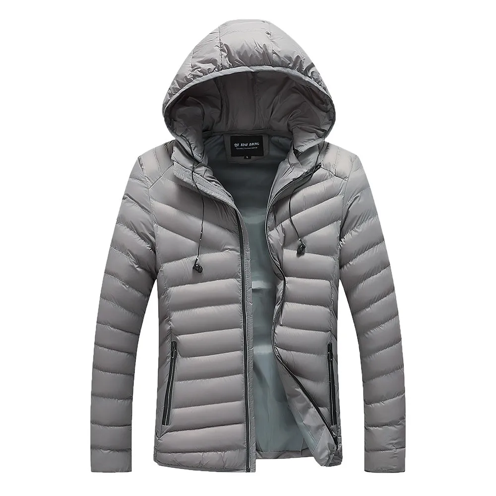 Парка, мужская осенне-зимняя куртка, пальто, верхняя одежда, тонкий длинный Тренч, на молнии, шапка, пальто, north of face chaqueta hombre invierno - Цвет: Gray