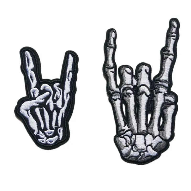 

Embroidery Patch Skull Gesture Finger Sew Iron On Patches Punk Rock Roll Badges For Bag Jeans Hat T Shirt DIY Appliques Craft