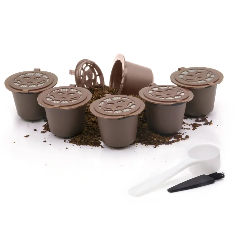 

5Pcs Coffee Capsules+Spoon+Brush Set Reusable Black Mini Powder Basket For Nespresso Machine Home Office Coffee Brewing Helper