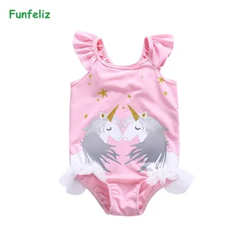 

Funfeliz Unicorn Swimwear Girls 1-8Y Toddler Girl One Piece Swimsuit Cute Swan Kids Swimming Suit Children Skirt Bathing Suit