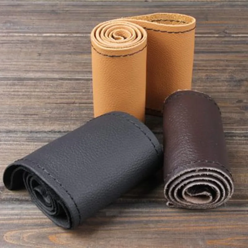 

38CM Hand Stitched Leather Car Steering Wheel Cover Auto Leather Cowhide Braid Soft Handlebar Anti-skid Absorbent With Needles